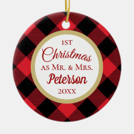 Eerste Kerstmis, de heer en mevrouw Buffalo Play. Keramisch Ornament