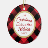 Eerste Kerstmis, de heer en mevrouw Buffalo Play. Keramisch Ornament (Links)