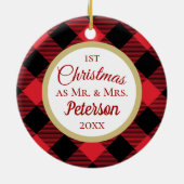 Eerste Kerstmis, de heer en mevrouw Buffalo Play. Keramisch Ornament (Achterkant)