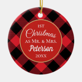 Eerste Kerstmis, de heer en mevrouw Buffalo Play. Keramisch Ornament