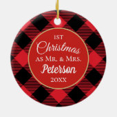 Eerste Kerstmis, de heer en mevrouw Buffalo Play. Keramisch Ornament (Achterkant)