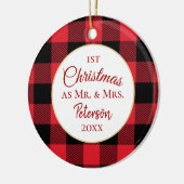 Eerste Kerstmis, de heer en mevrouw Buffalo Play. Keramisch Ornament (Links)