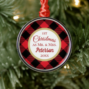 Eerste Kerstmis, de heer en mevrouw Buffalo Play. Metalen Ornament