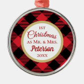 Eerste Kerstmis, de heer en mevrouw Buffalo Play. Metalen Ornament (Voorkant)