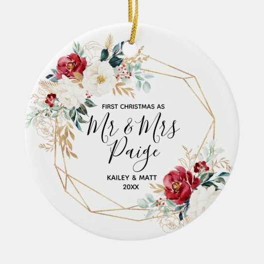 Eerste Kerstmis, de heer en mevrouw Couple Ceramic Keramisch Ornament (Voorkant)