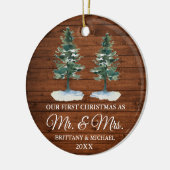 Eerste Kerstmis, de heer en mevrouw Rustic Wood Tw Keramisch Ornament (Links)