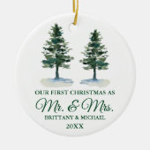 Eerste Kerstmis, de heer en mevrouw Waterverf Two  Keramisch Ornament (Voorkant)