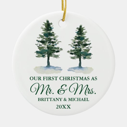 Eerste Kerstmis, de heer en mevrouw Waterverf Two  Keramisch Ornament (Voorkant)