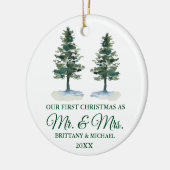 Eerste Kerstmis, de heer en mevrouw Waterverf Two  Keramisch Ornament (Links)