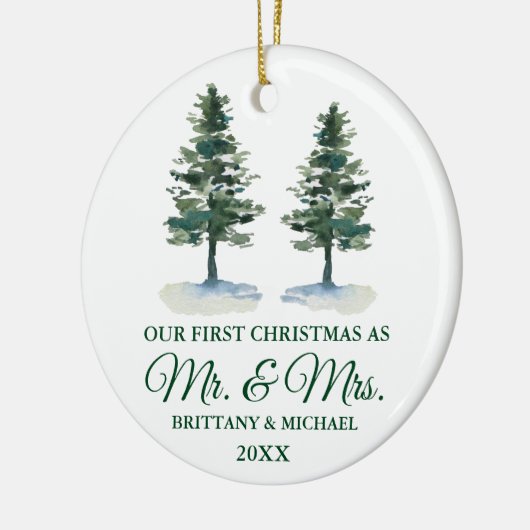 Eerste Kerstmis, de heer en mevrouw Waterverf Two  Keramisch Ornament (Links)