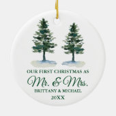 Eerste Kerstmis, de heer en mevrouw Waterverf Two  Keramisch Ornament (Achterkant)