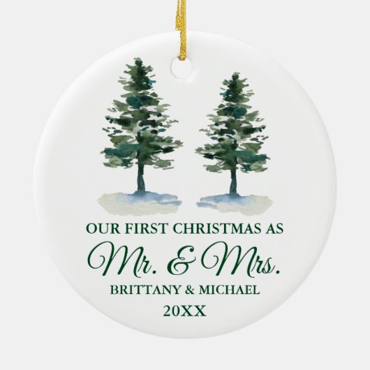 Eerste Kerstmis, de heer en mevrouw Waterverf Two  Keramisch Ornament (Achterkant)