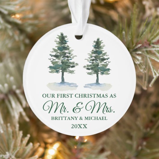 Eerste Kerstmis, de heer en mevrouw Waterverf Two  Ornament (Boom)