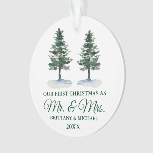 Eerste Kerstmis, de heer en mevrouw Waterverf Two  Ornament (voorkant)