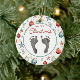  eerste kerstmis de Prints van je baby Keramisch Ornament