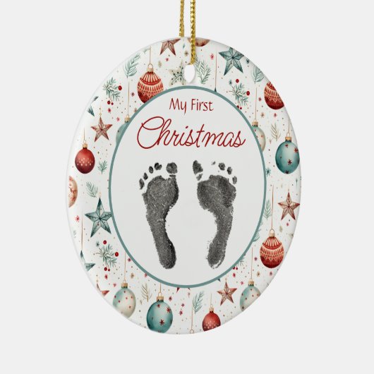  eerste kerstmis de Prints van je baby Keramisch Ornament (Rechts)