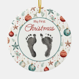 eerste kerstmis de Prints van je baby Keramisch Ornament