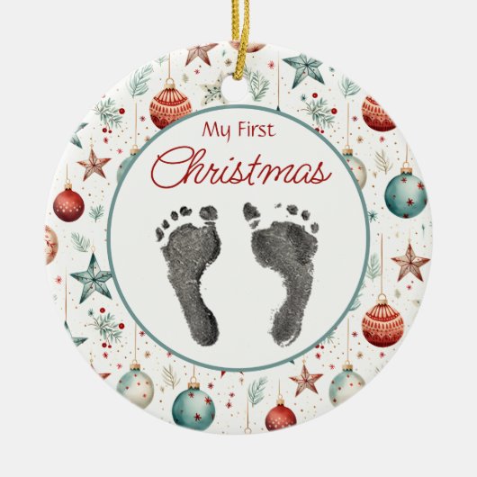  eerste kerstmis de Prints van je baby Keramisch Ornament (Voorkant)