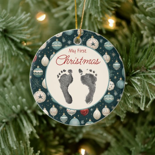  eerste kerstmis de Prints van je baby Keramisch Ornament (Boom)