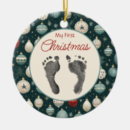  eerste kerstmis de Prints van je baby Keramisch Ornament