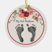Eerste Kerstmis De Voetafdruk van Uw Baby Rode Blo Keramisch Ornament (Voorkant)