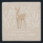 Eerste Kerstmis: delicate elegant van rendier Stenen Onderzetter<br><div class="desc">Eerste Kerstmis,  natuurlijk rendierlijk,  delicaat elegant modern design. Deel van een verbluffend collectie.</div>