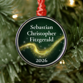 Eerste Kerstmis Donkergroen Geboortekaartje Metalen Ornament
