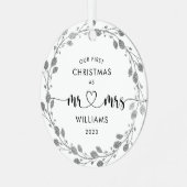 Eerste Kerstmis echtgenoot vrouw zilveren krans fo Metalen Ornament (Voorkant links)
