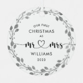 Eerste Kerstmis echtgenoot vrouw zilveren krans fo Metalen Ornament (Voorkant)