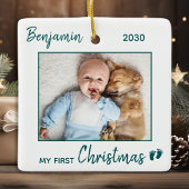 Eerste Kerstmis Eenvoudige Gepersonaliseerd Schatt Keramisch Ornament