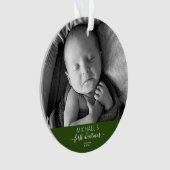 Eerste Kerstmis Elegant Baby's Foto Name Script Ornament (voorkant)