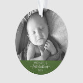 Eerste Kerstmis Elegant Baby's Foto Name Script Ornament (voorkant)