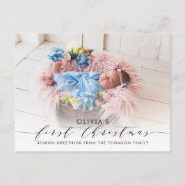 Eerste Kerstmis Elegante Foto Hand-Lettered Briefkaart