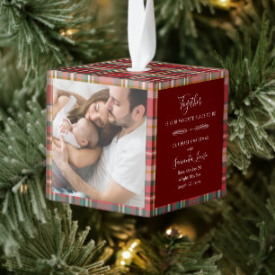Eerste Kerstmis Familie Foto's Rustiek Plaid Decoratie