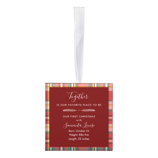 Eerste Kerstmis Familie Foto's Rustiek Plaid Decoratie (Rechts)