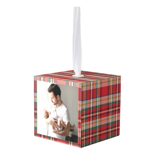 Eerste Kerstmis Familie Foto's Rustiek Plaid Decoratie (Achter hoekig)