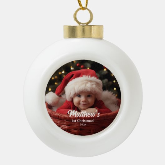 Eerste Kerstmis Familie Sneeuwvlok Keramische Bal Ornament (Voorkant)