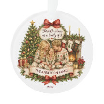 Eerste kerstmis Familie van 3 Aquarel Kerstmis