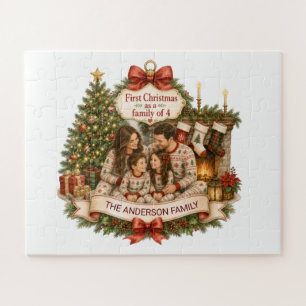 Eerste kerstmis Familie van 4 Waterverf Kerstmis Legpuzzel