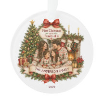 Eerste kerstmis Familie van 4 Waterverf Kerstmis