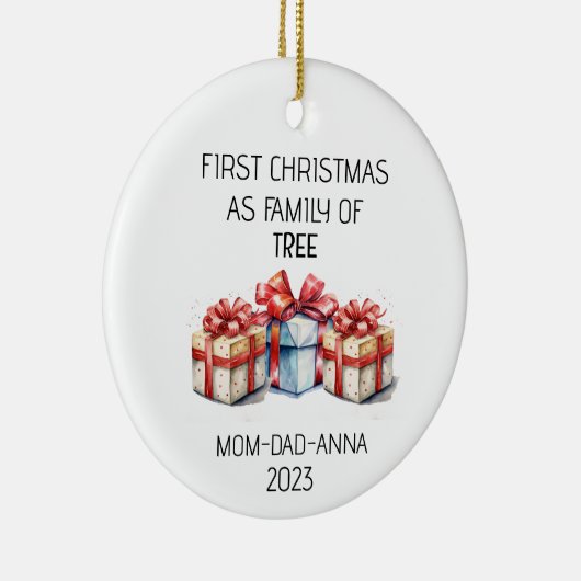 Eerste Kerstmis Familie van Boom Cadeaus Keramisch Ornament (Rechts)