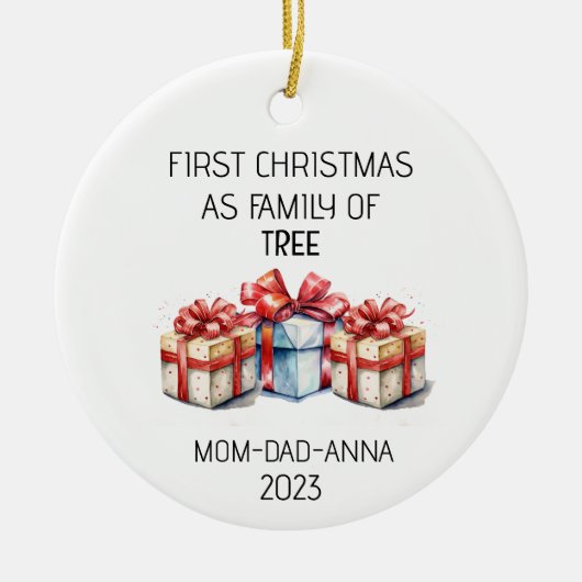 Eerste Kerstmis Familie van Boom Cadeaus Keramisch Ornament (Voorkant)