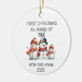 Eerste Kerstmis Familie van Boom Snowmans Keramisch Ornament (Links)