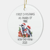 Eerste Kerstmis Familie van Boom Woodpeckers Vogel Keramisch Ornament (Links)