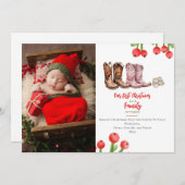 Eerste Kerstmis Familie van drie cowboylaarzen Fot Feestdagenkaart (Voorkant / Achterkant)