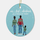 Eerste Kerstmis familie van drie etnische jongen Keramisch Ornament (Links)