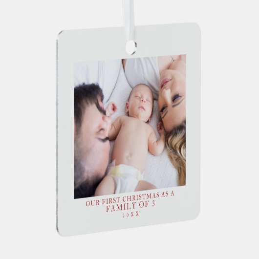 Eerste Kerstmis Familie van Drie Foto Metalen Ornament (Voorkant Rechts)