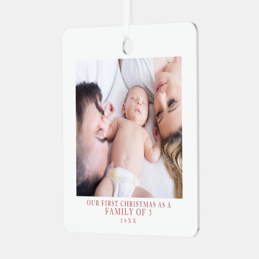 Eerste Kerstmis Familie van Drie Foto Metalen Ornament (Voorkant links)