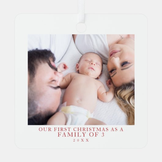 Eerste Kerstmis Familie van Drie Foto Metalen Ornament (Achterkant)