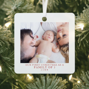 Eerste Kerstmis Familie van Drie Foto Metalen Ornament